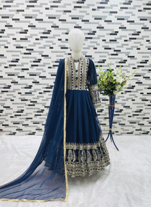 Heavy Fox Georgette Siqunce Nevy Blue Gown